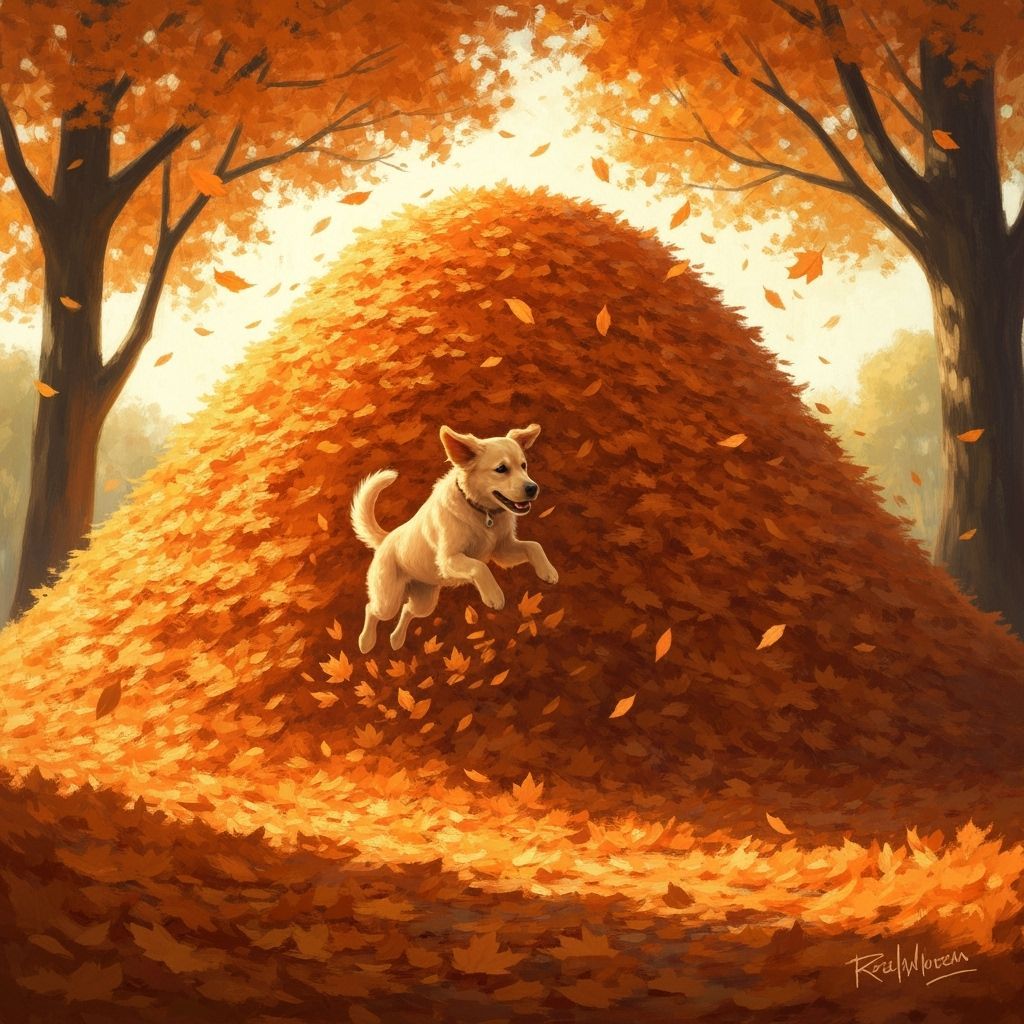 Joyful Puppy Leaps Into Autumn Leaves