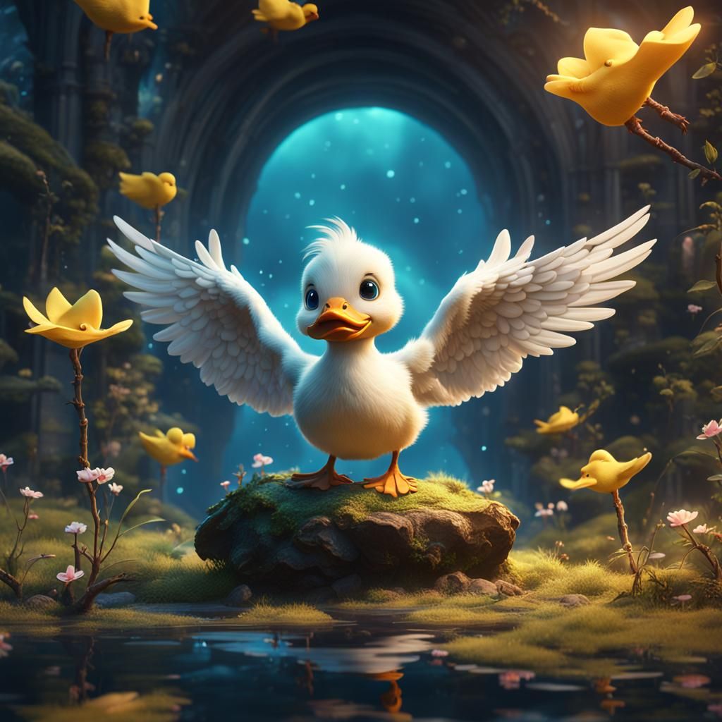 Cute Little Duck Ascends to Heaven in Vibrant, Fantastical M...