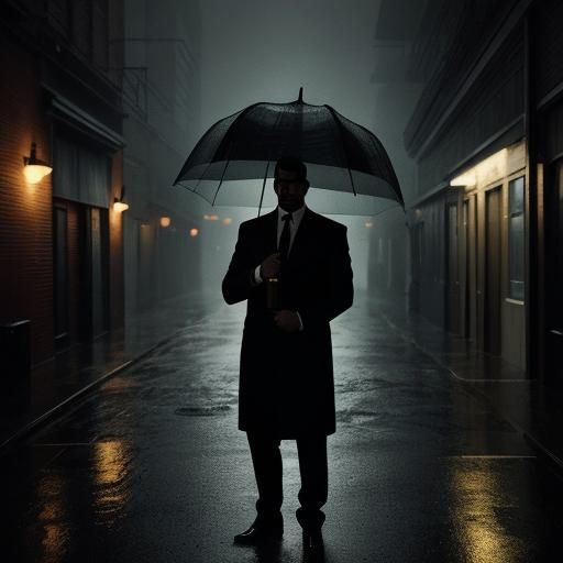 Mysterious Detective Friday in a Rainy City Alleyway