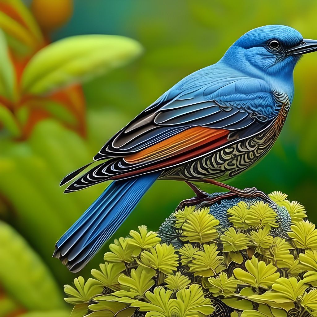 Vibrant Hyperrealistic Bird in a Fantastical Scene