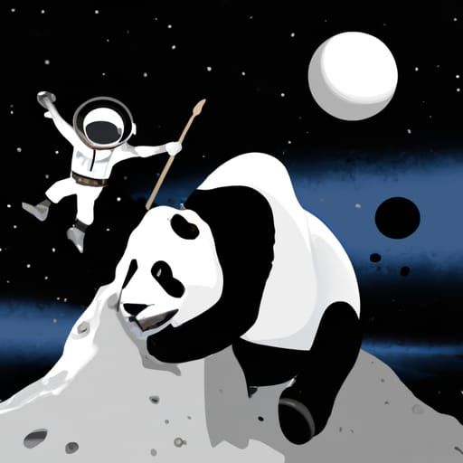 Panda in Space Battle Attacking an Astronaut