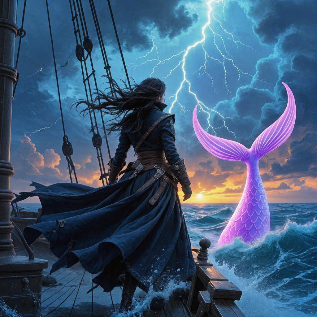 Pirate Captain Defies Storm: Dark Fantasy Art