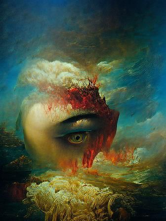 Surreal Woman With Abysmal Eyes as Impressive Renaissance Oi...