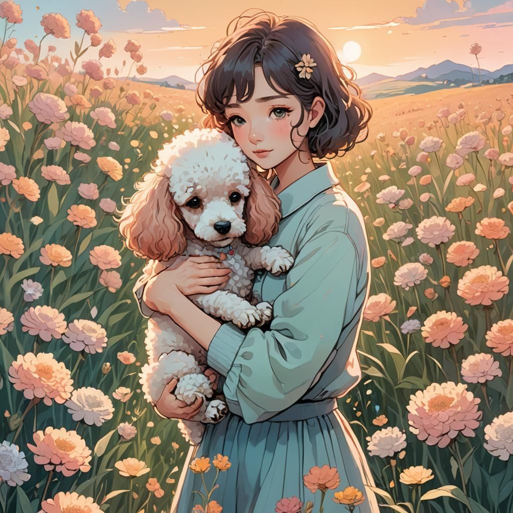 Whimsical Manga Girl in a Field of Vibrant Flowers