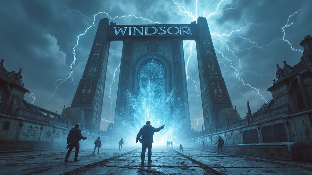 Fantasy Guillotine Blade Cuts Through Crystal Bridge in Mid-...