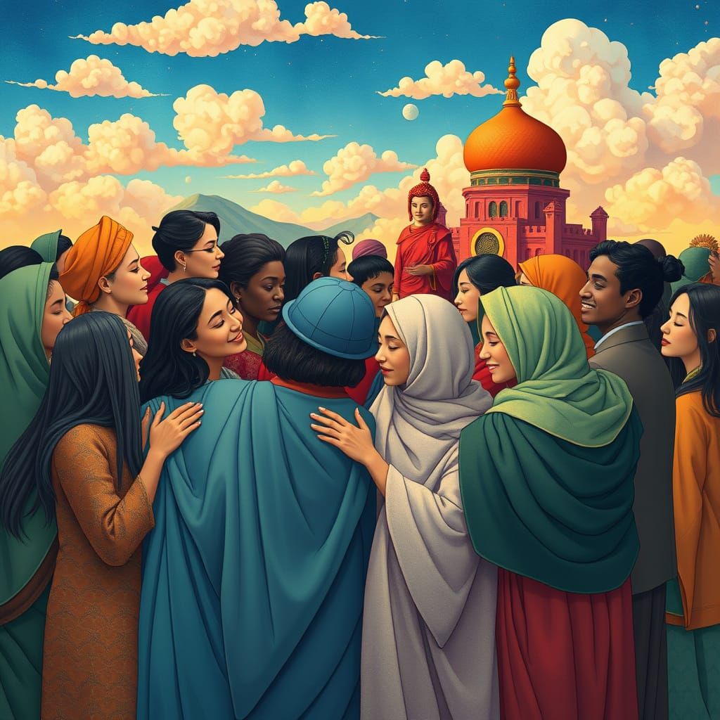 Harmonious World Scene in Vibrant Digital Art Style