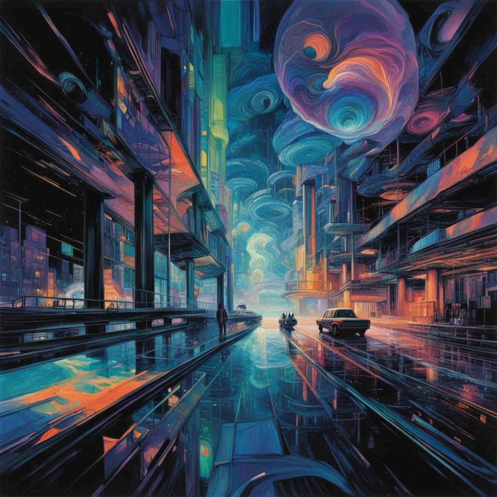 Abstract Digital Art in Iridescent Hues and Cosmic Textures