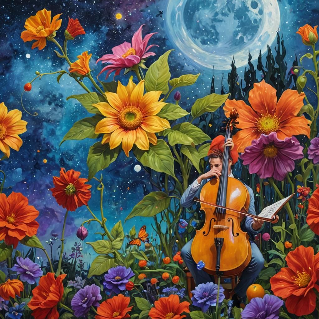 Surreal Garden Serenade to an Enchanted Moon