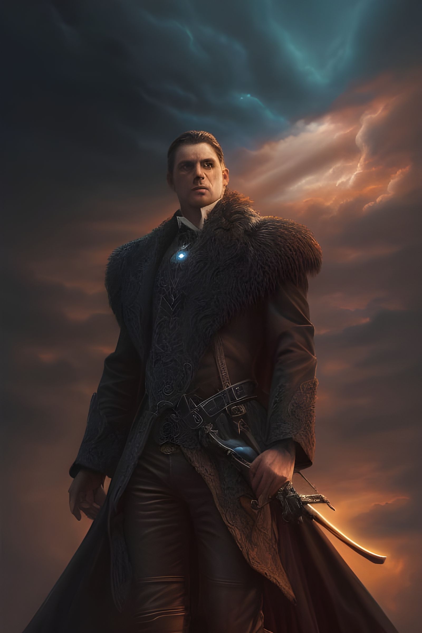 Mystical Man in Gothic Street, Dark Fantasy Art