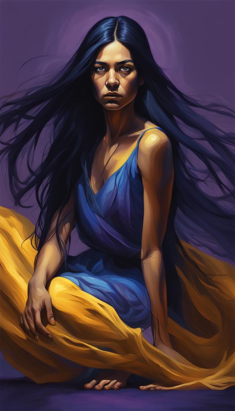 Surreal Portrait of a Young Woman in a Flowing Dress, Captur...