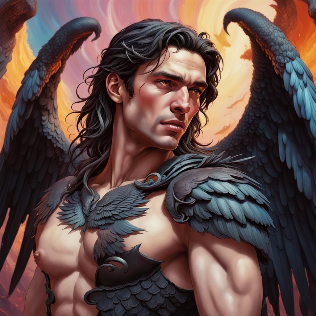 Hyperrealistic Image of a Male Archangel Lilith with Black W...
