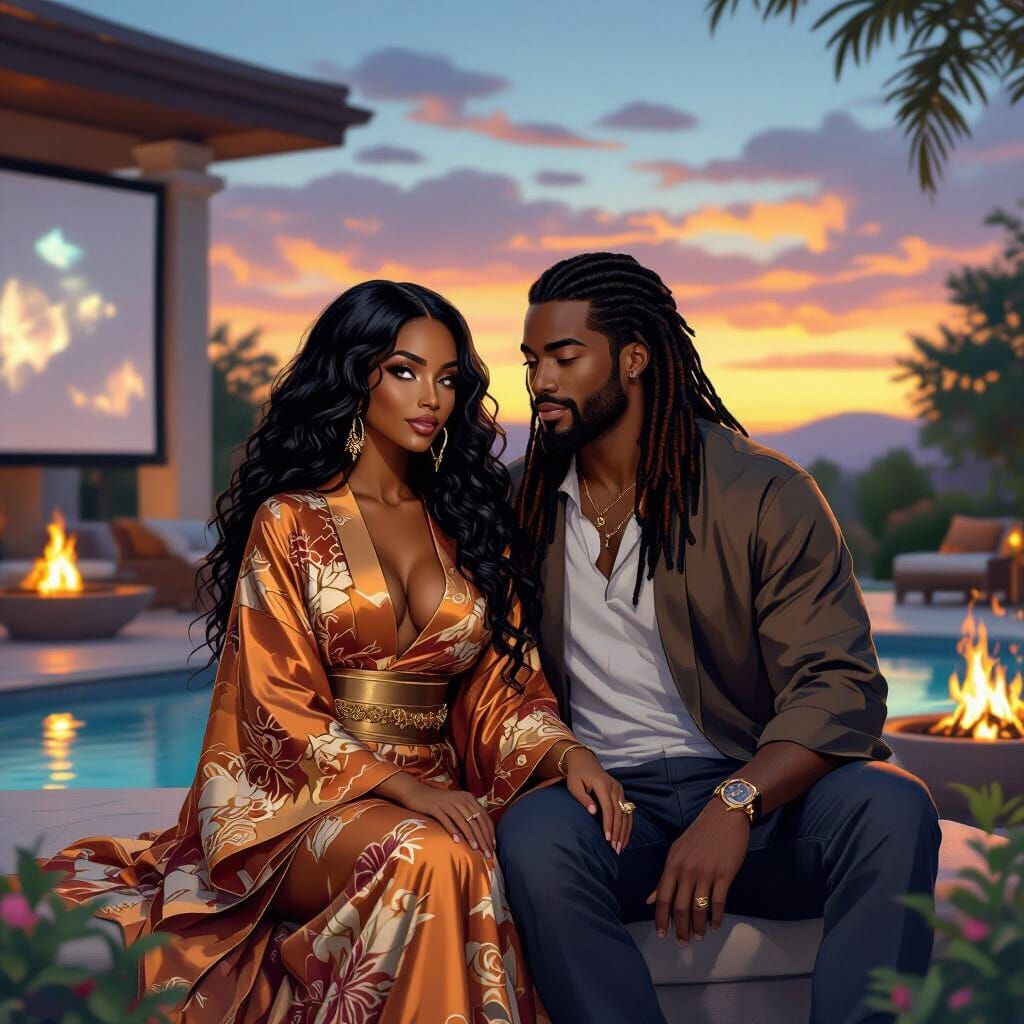 Couple Enjoys Sunset in Elegant Backyard Theater