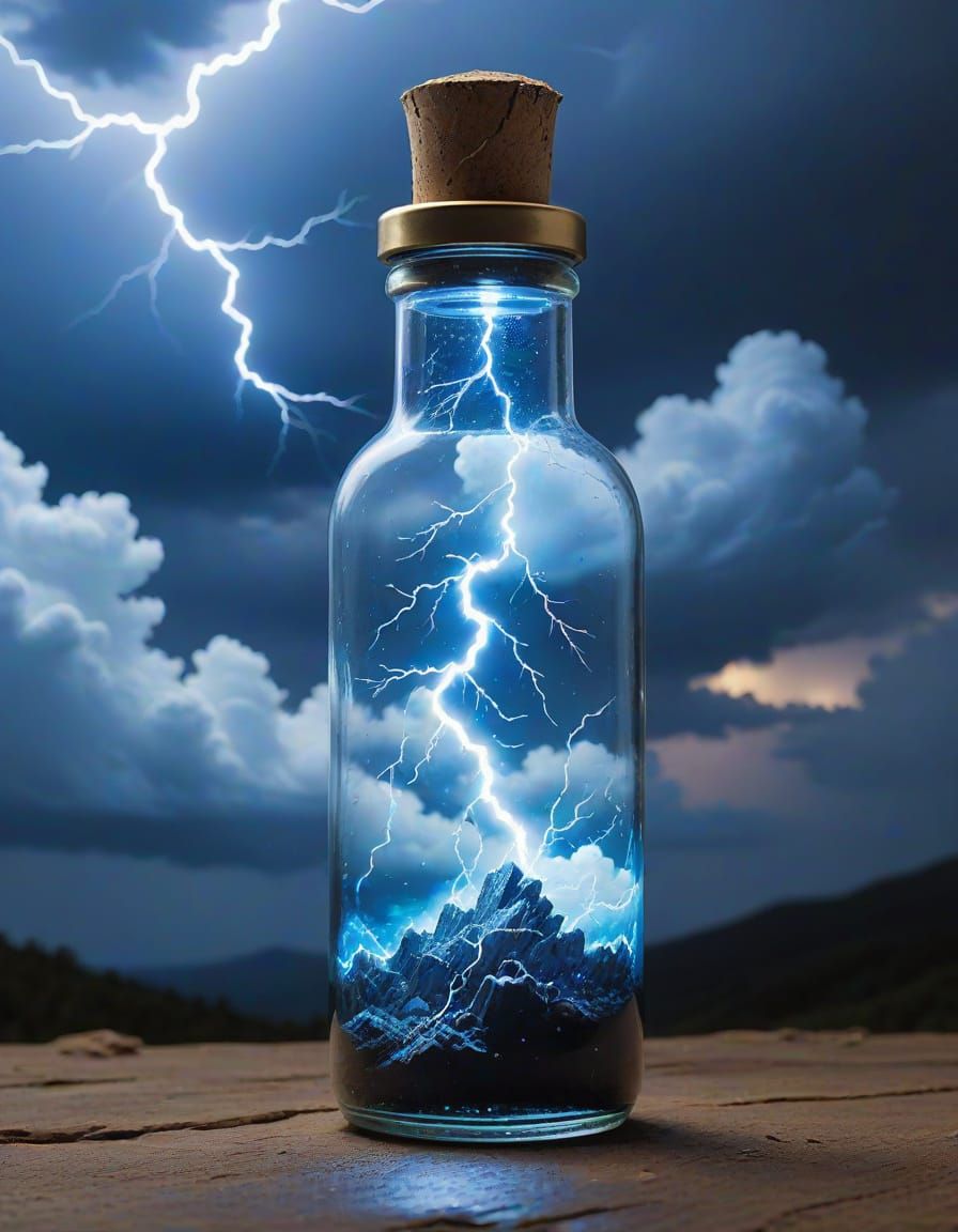 Miniature Lightning Storm in Glass Bottle