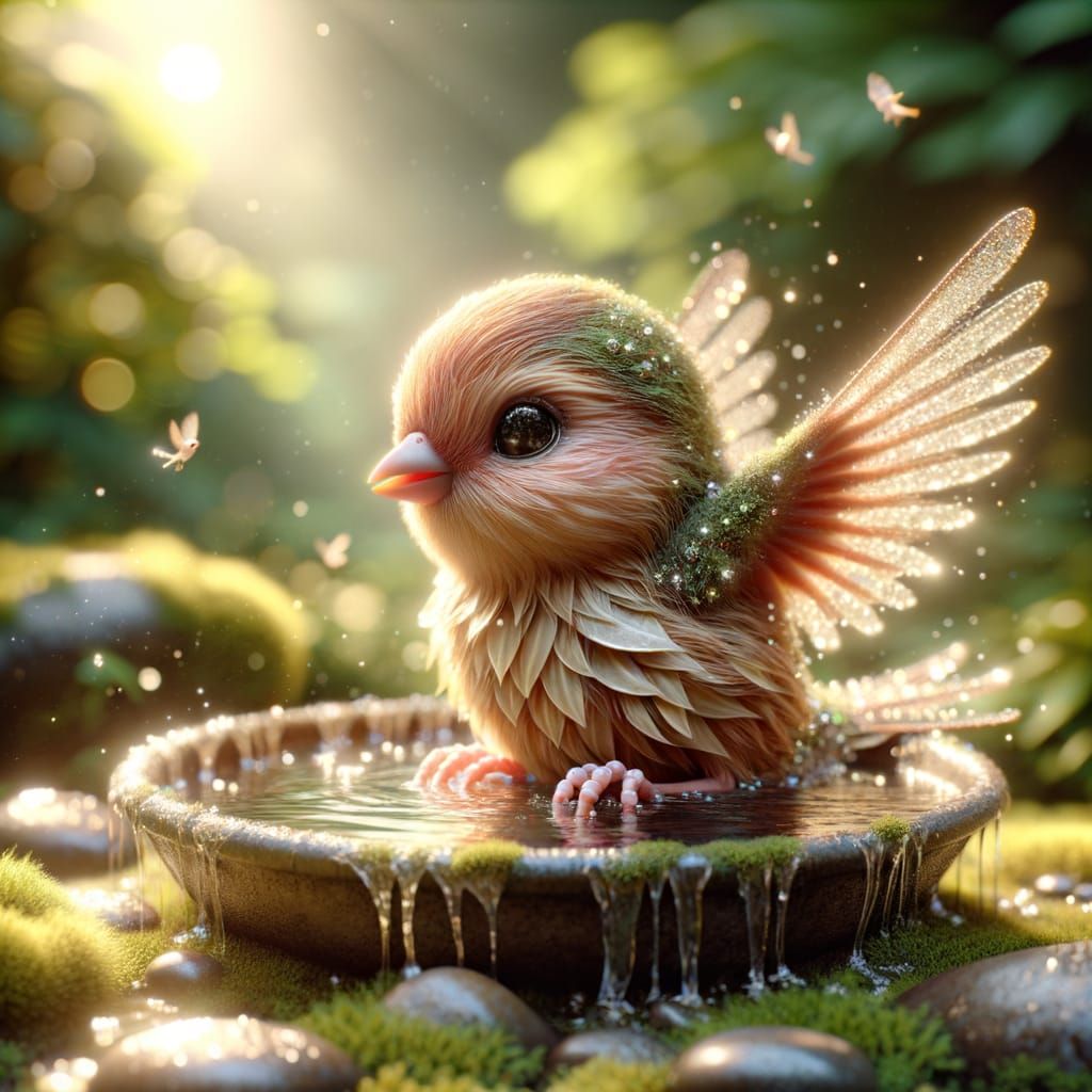 Surreal Finch Fairy Plays in Macro Photography Style Bird Ba...