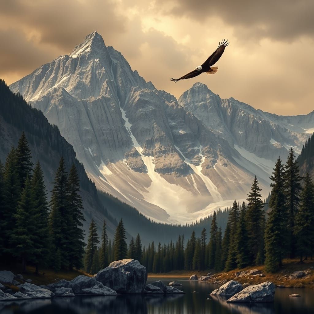 Photorealistic Rocky Mountains Overlooking Evergreen Valley