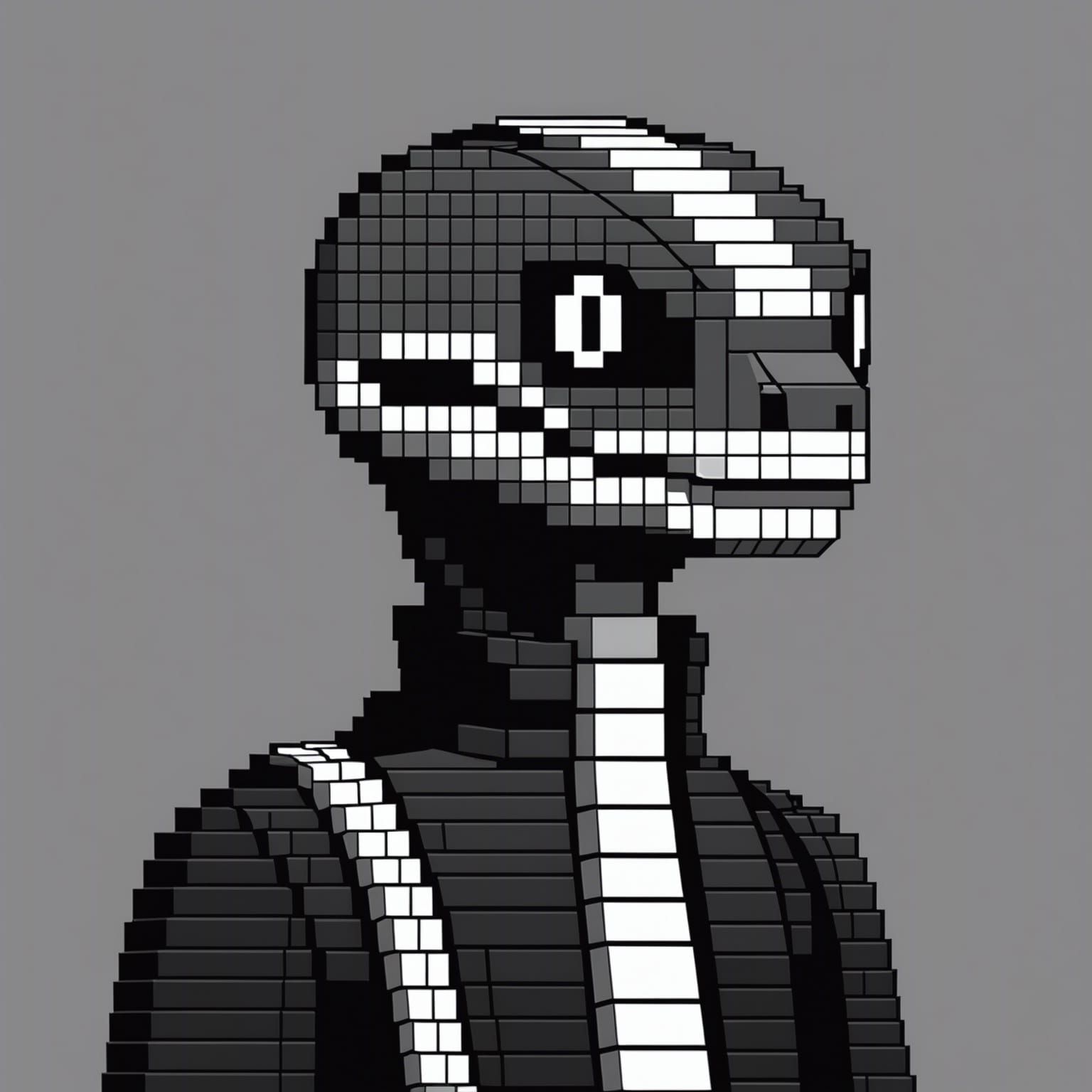 8 Bit Pixel Art Style Smart Snake in Black and White