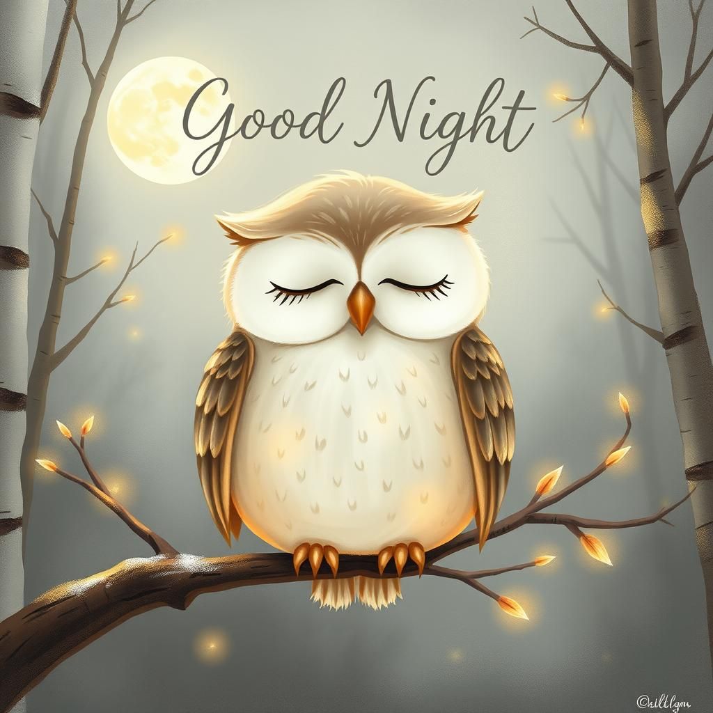 Endearing Owl in Peaceful Moonlit Slumber