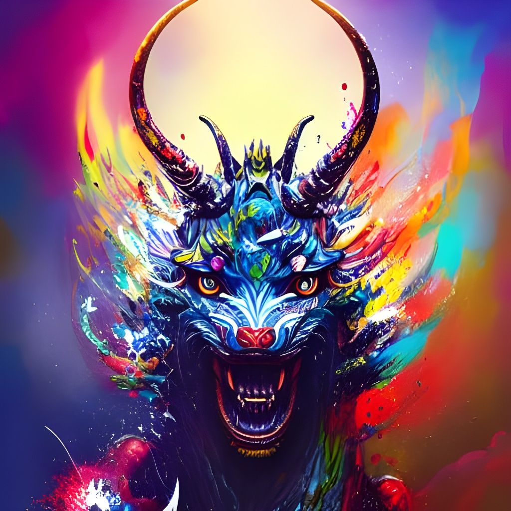 Majestic Qilin Depicted with Glowing Eyes in Regal Colors by...