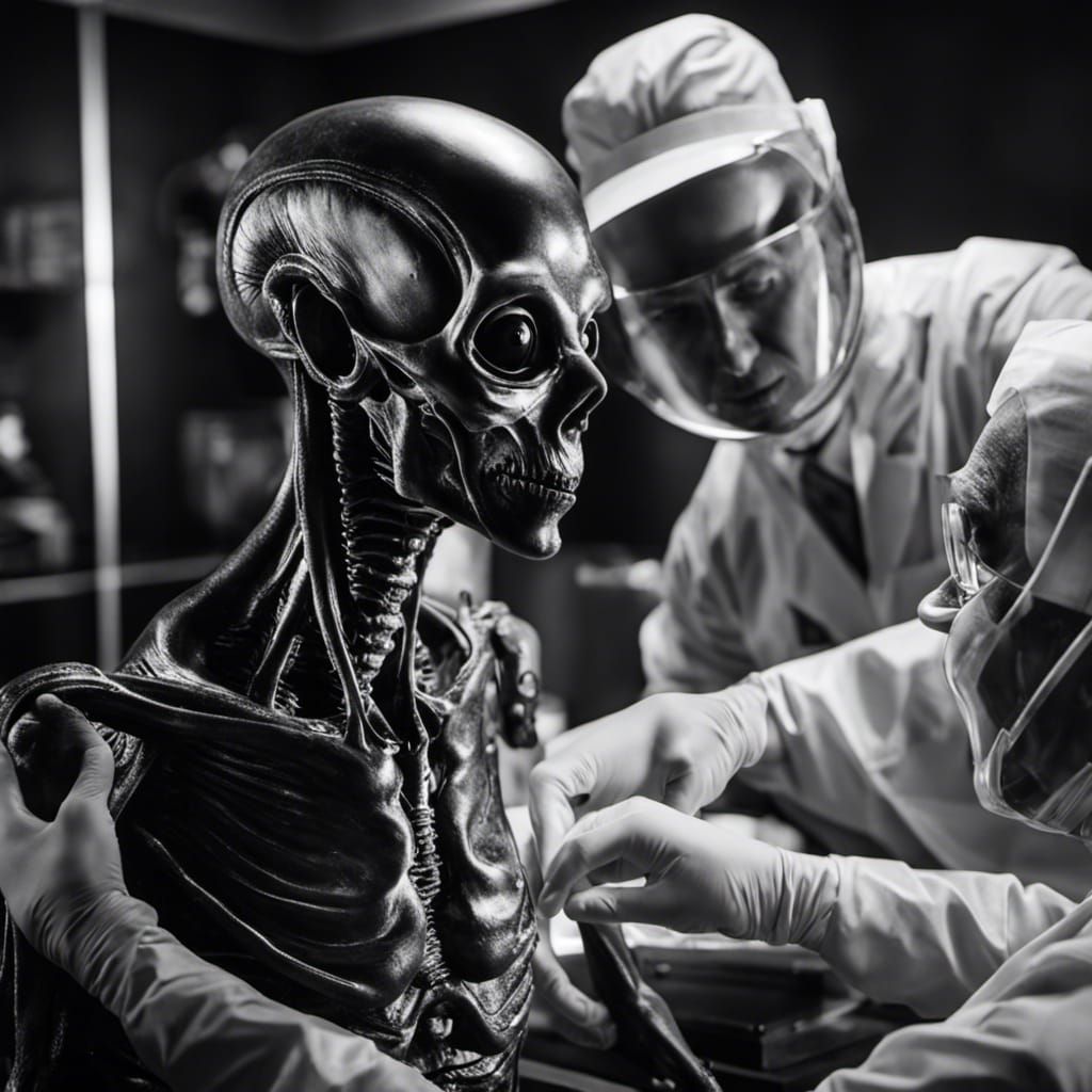 Black and White Alien Autopsy Photo in Hyperrealistic Detail