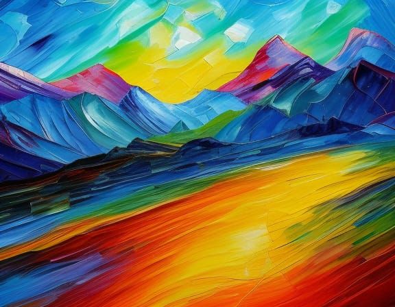 midnight mountain neo-impressionism expressionist style oil ...
