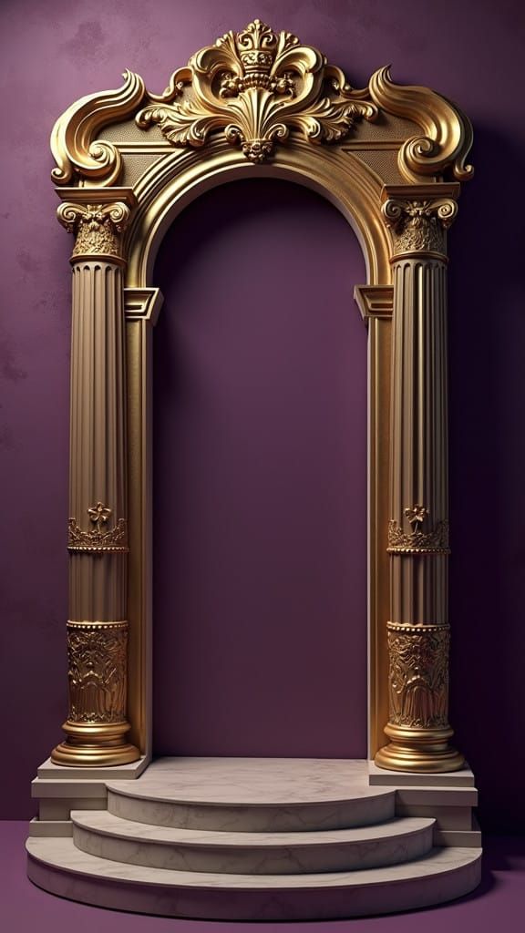 Luxurious Baroque Frame with Roman Columns on Lavish Podium