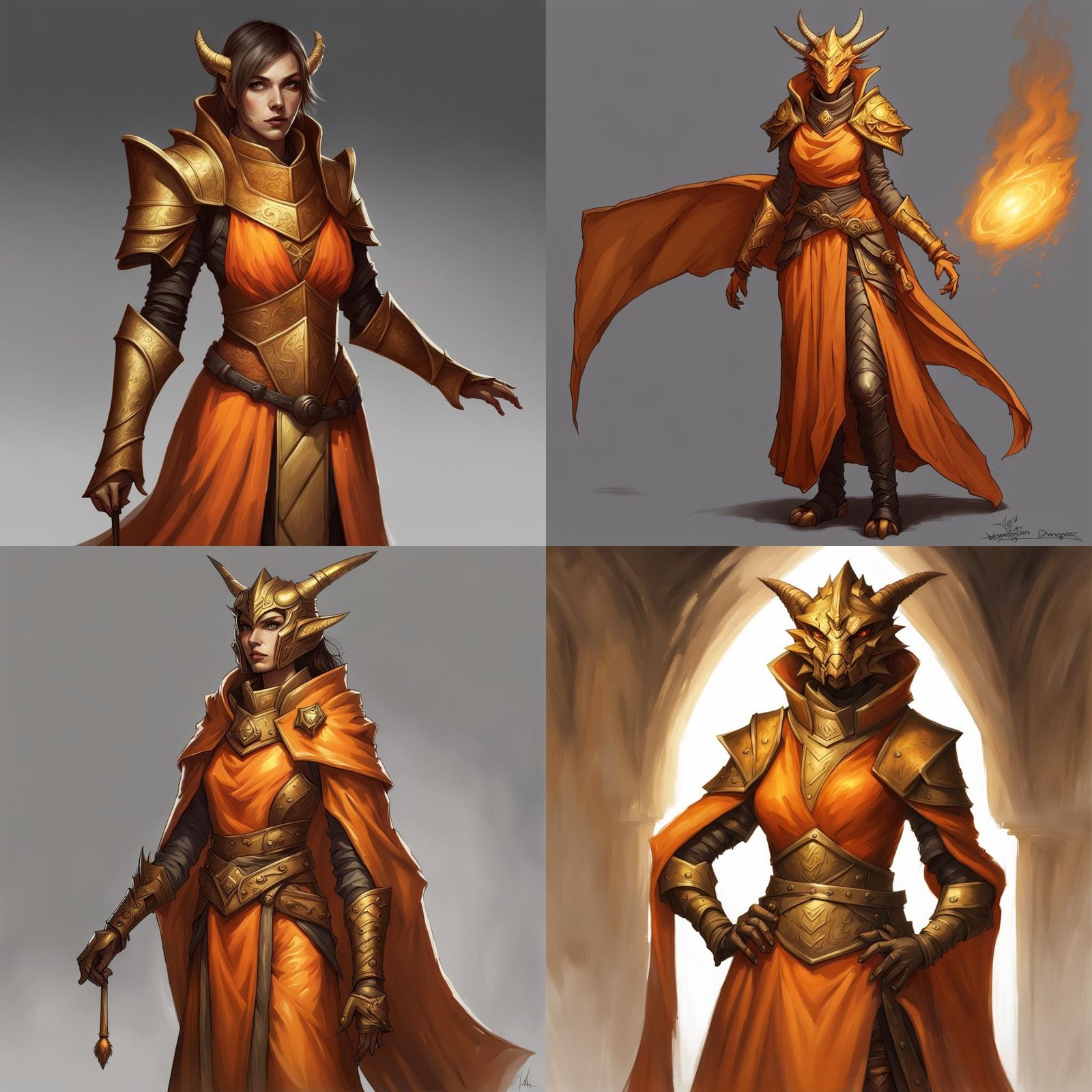 Semi-Realistic Fantasy Concept Art of a Gold Dragonborn Cler...