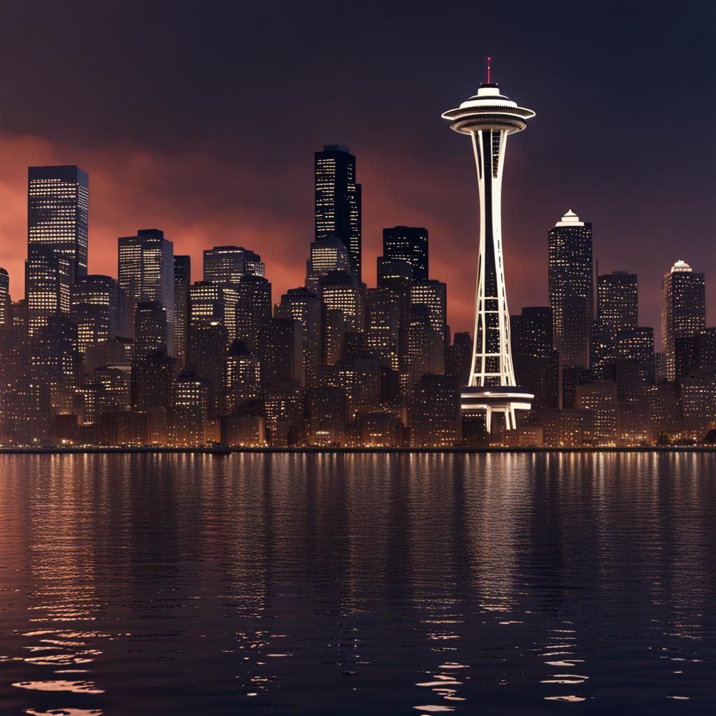 Seattle Cityscape Illuminated at Night in Luminous Art