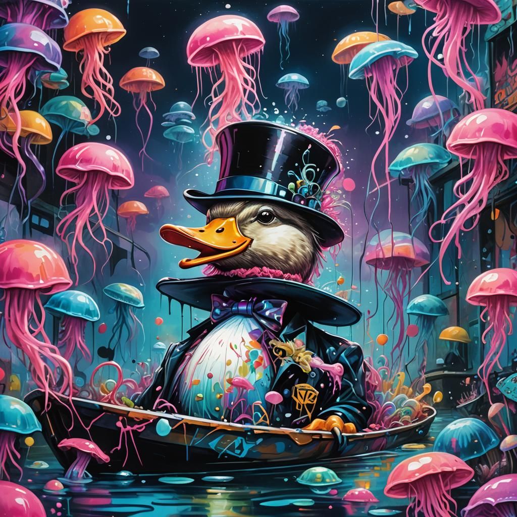 Duck in Neon Underwater Wonderland