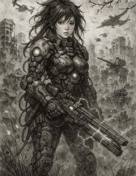 Futuristic Manga Warrior in Dystopian Wasteland