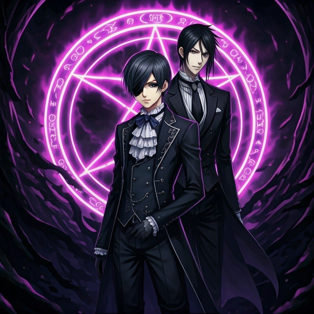 Surreal Gothic Romance Scene with Demon Butler and Glowing P...