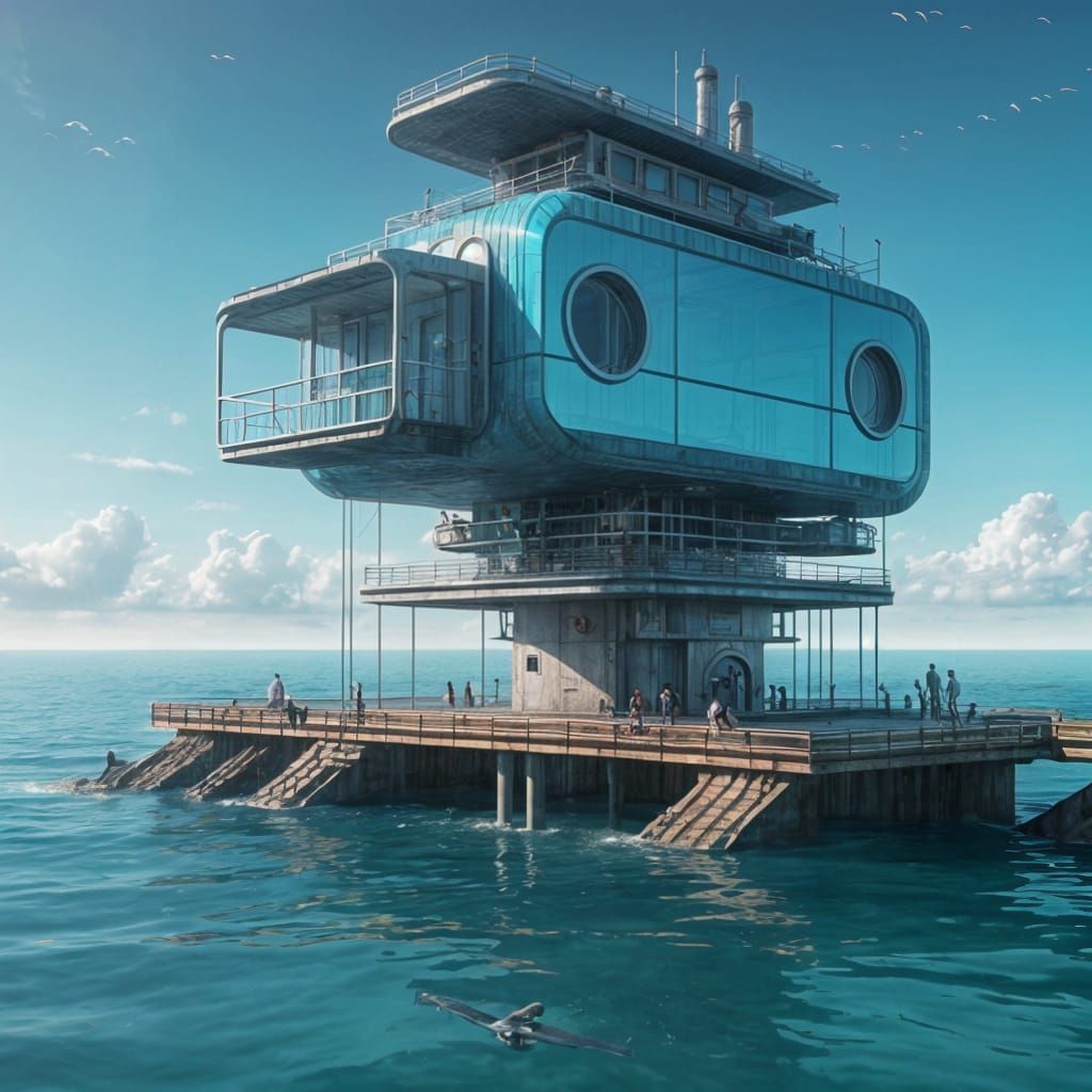 Colossal Bauhaus Birdhouse Rises from the Ocean