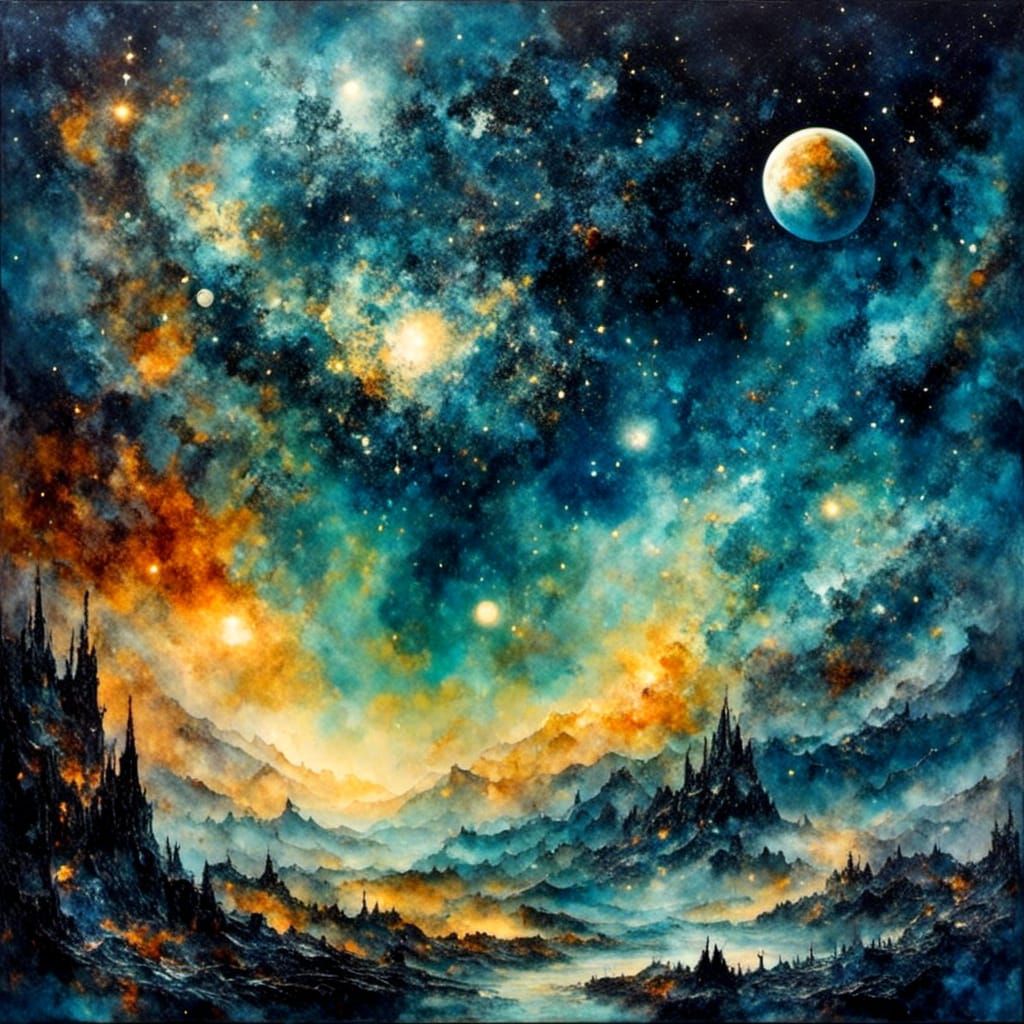 Celestial Whimsy in Cosmic Impasto Style