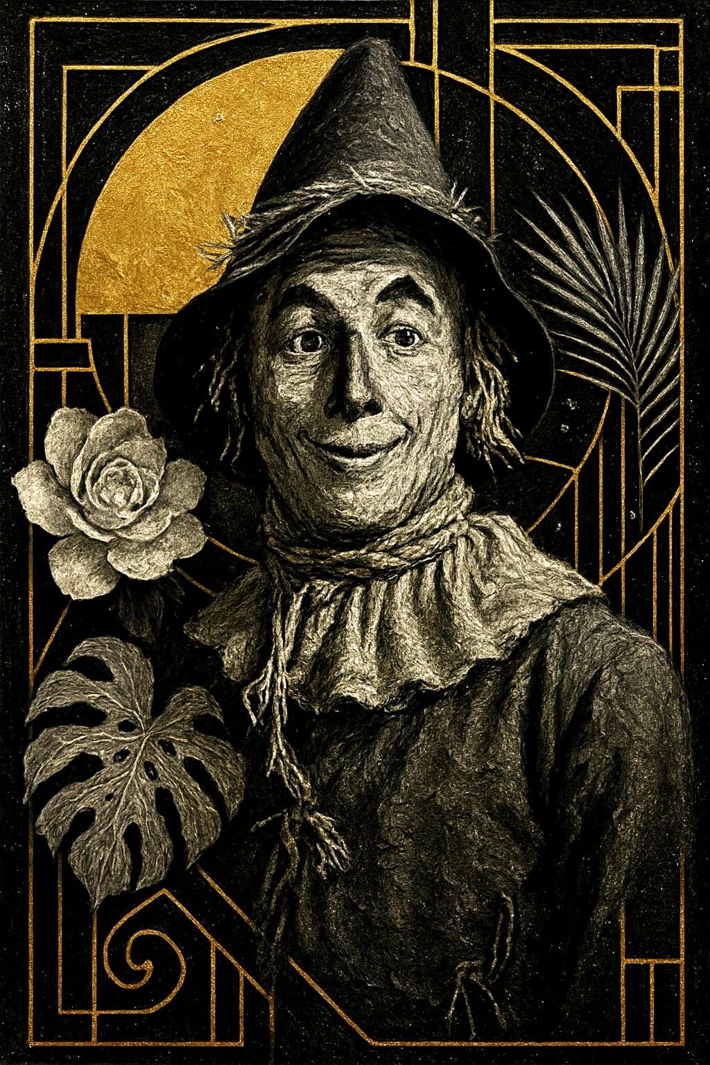 Scarecrow in Art Deco Style with Floral Elements