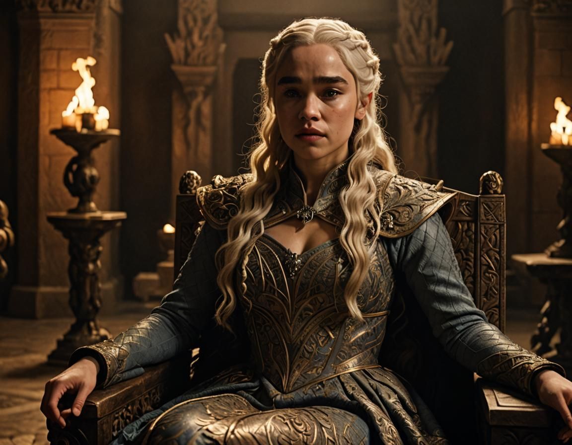 Young Daenerys Targaryen in Epic Fantasy Throne Room