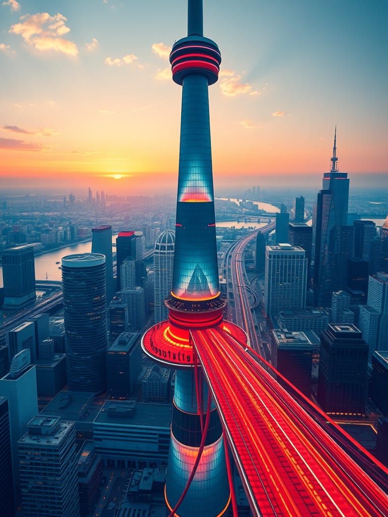 Toronto's CN Tower Transformed into a Cyberpunk Marvel