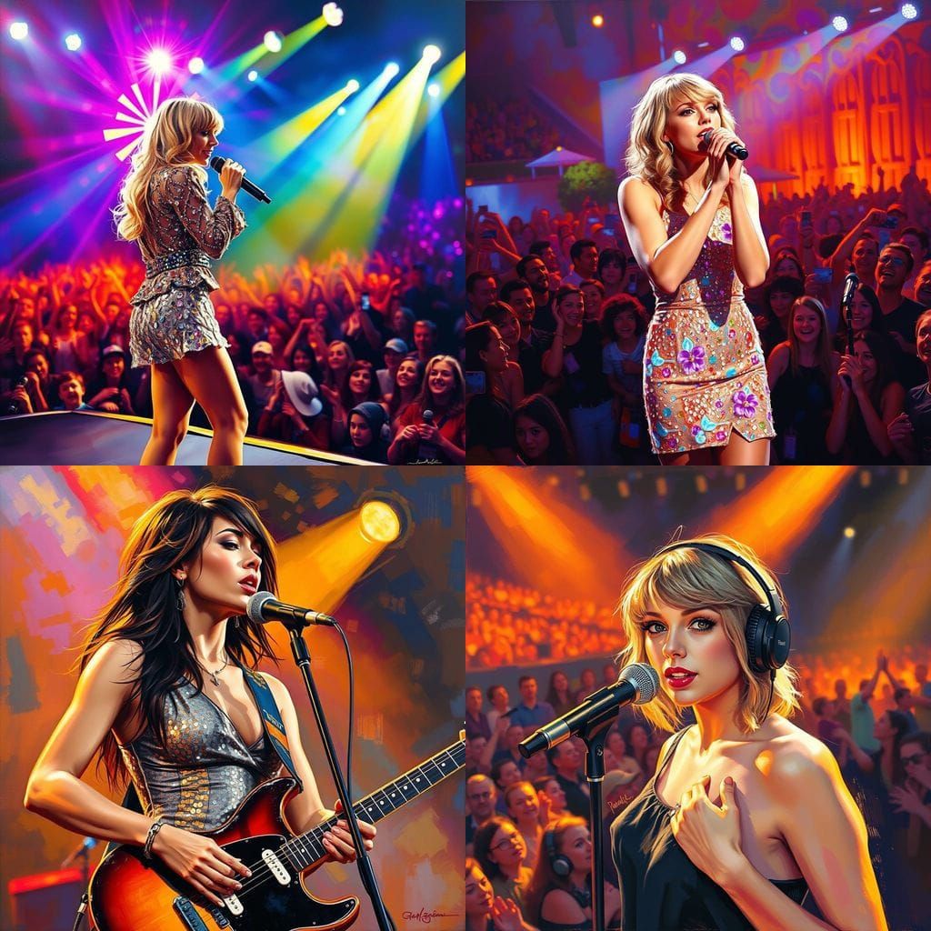 Taylor Swift Performs on Stage in Vibrant Oil Painting