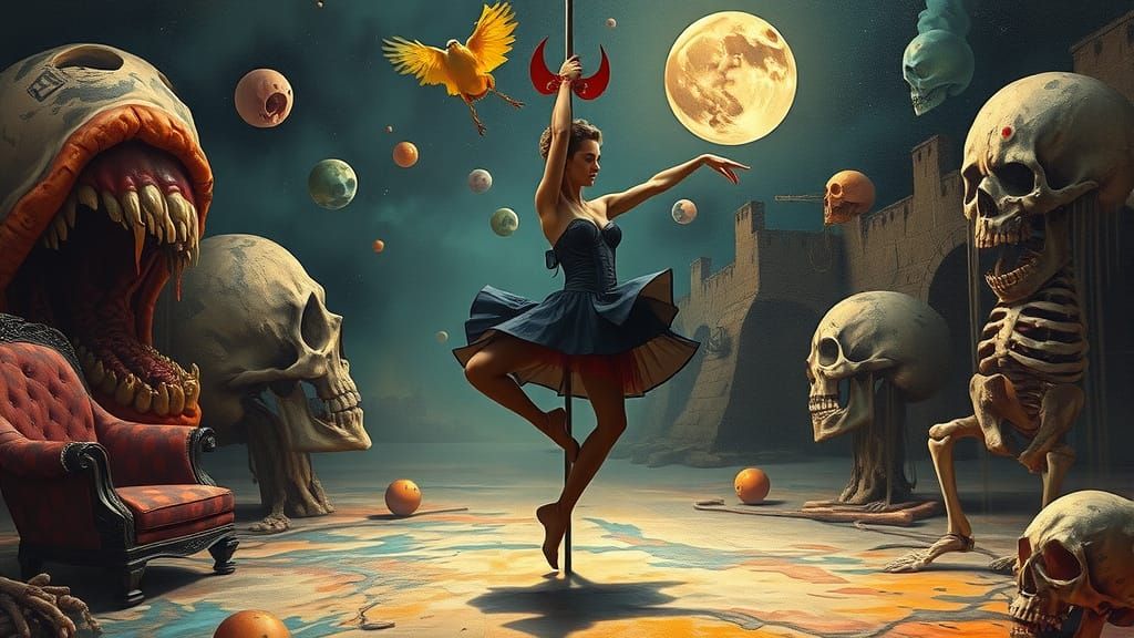 Surreal Pole Dancer in a Dali-esque Landscape