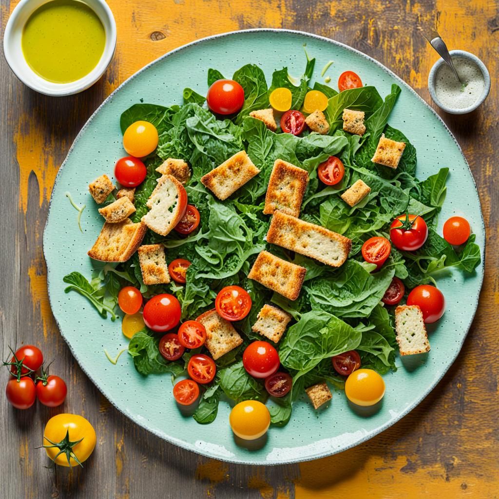 Vibrant Salad Landscape with Dynamic Brushstrokes