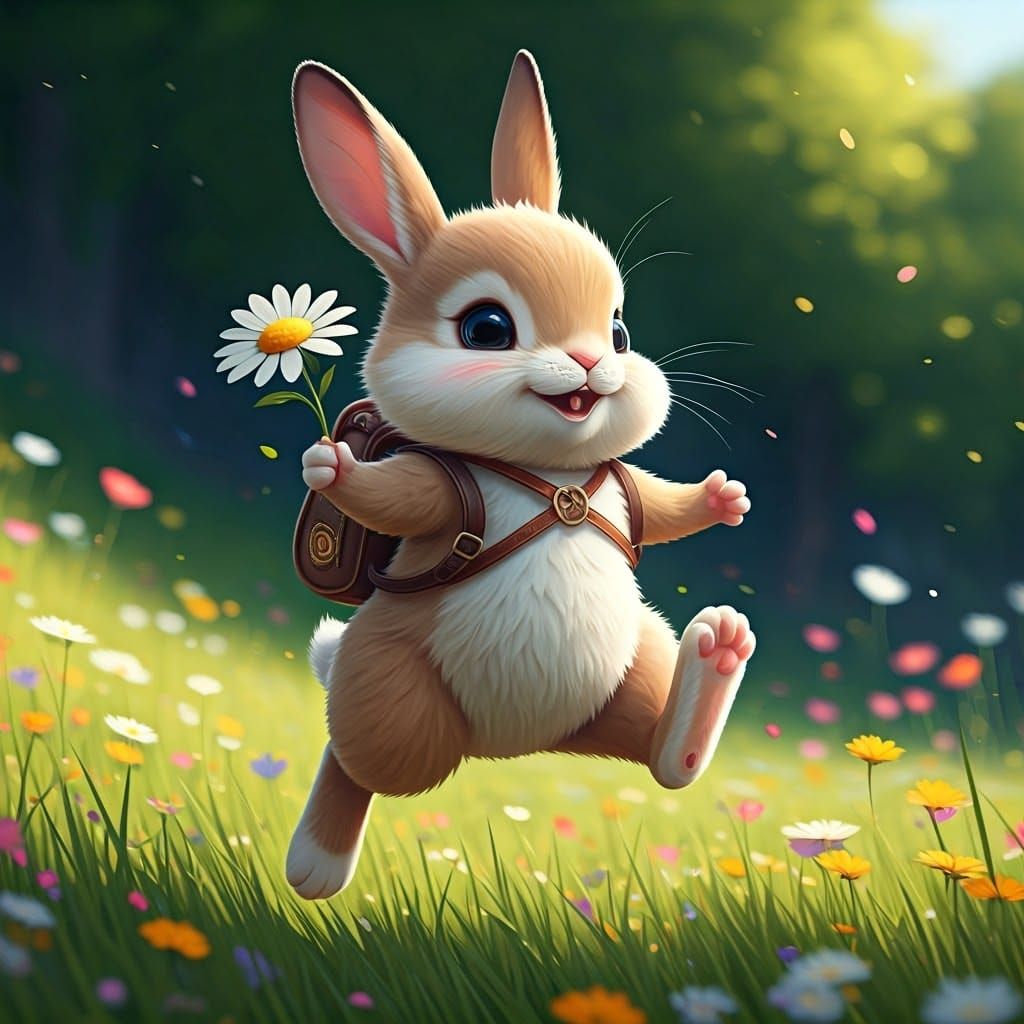 Joyful Bunny Leaps Through Vibrant Meadow