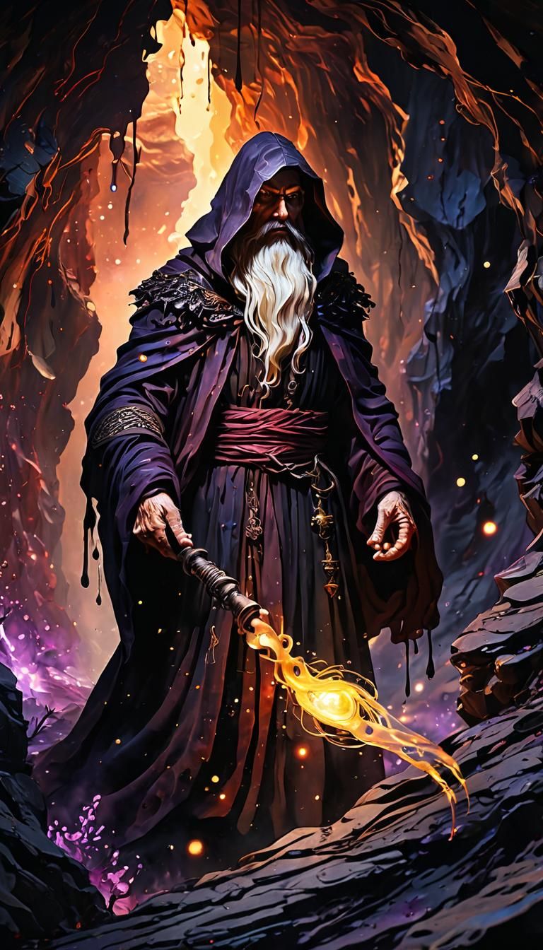 Dark Wizard Enveloped in Vortex of Magical Energy