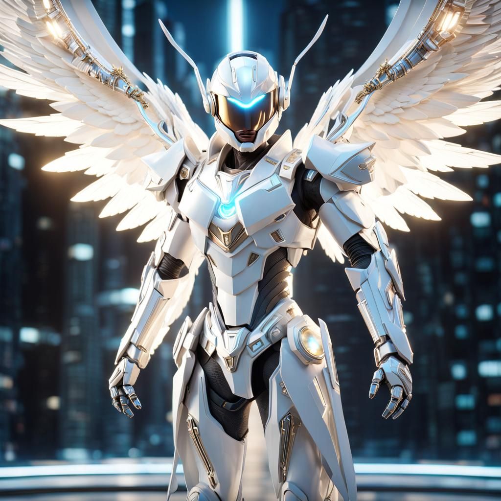 Ethereal Mecha Angel Descending from Sky