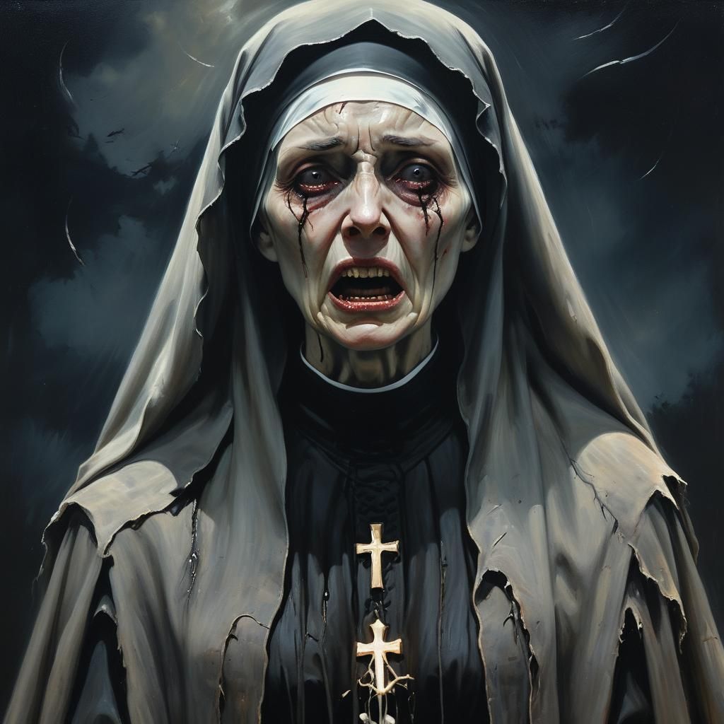 Gothic, female in the likeness of a Nun in the moonlight pro...