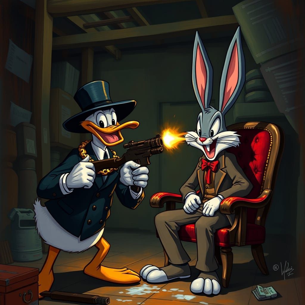 Daffy Duck Mafia Boss Confronts Bugs Bunny