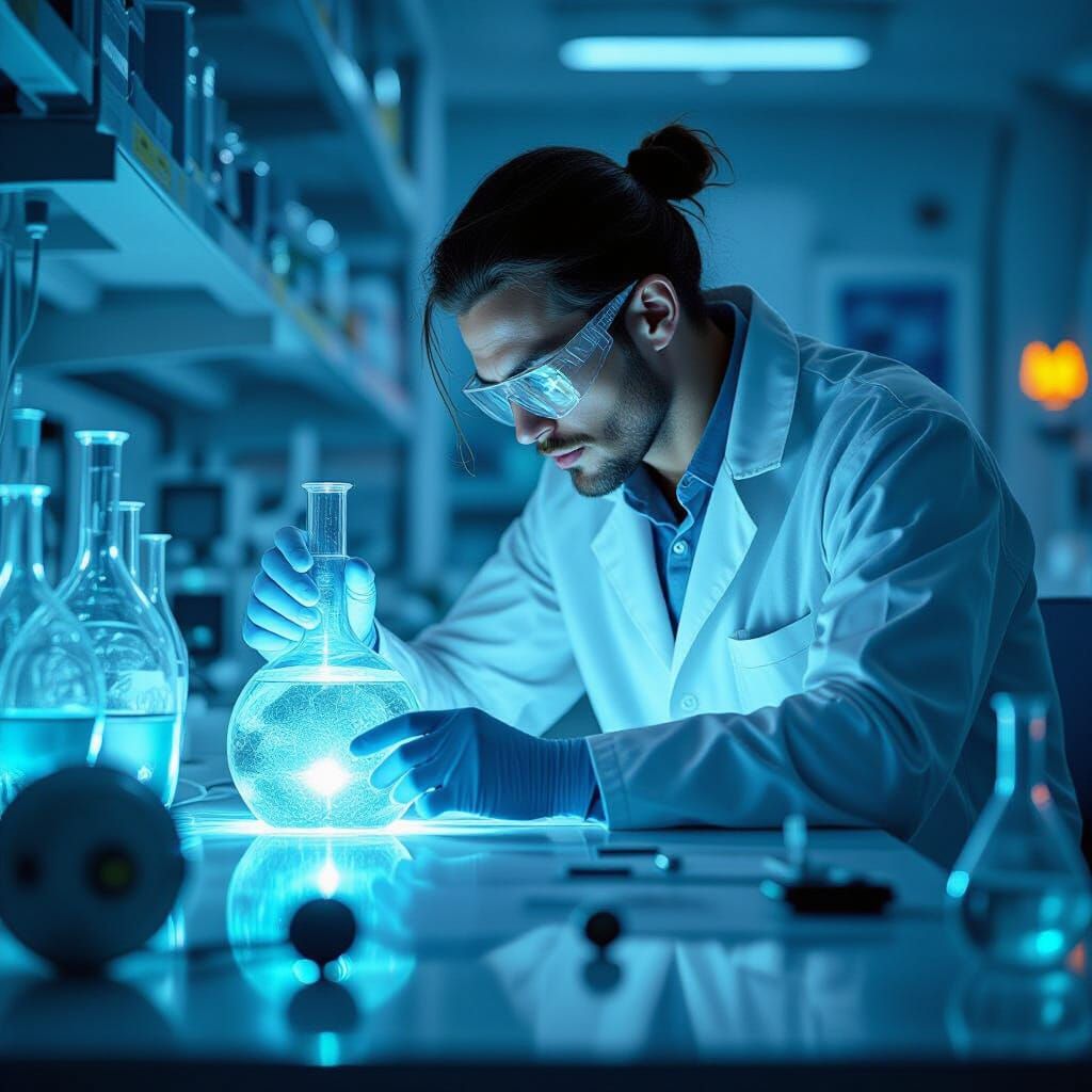 Futuristic Scientist Conducts Unconventional Research in Cyb...