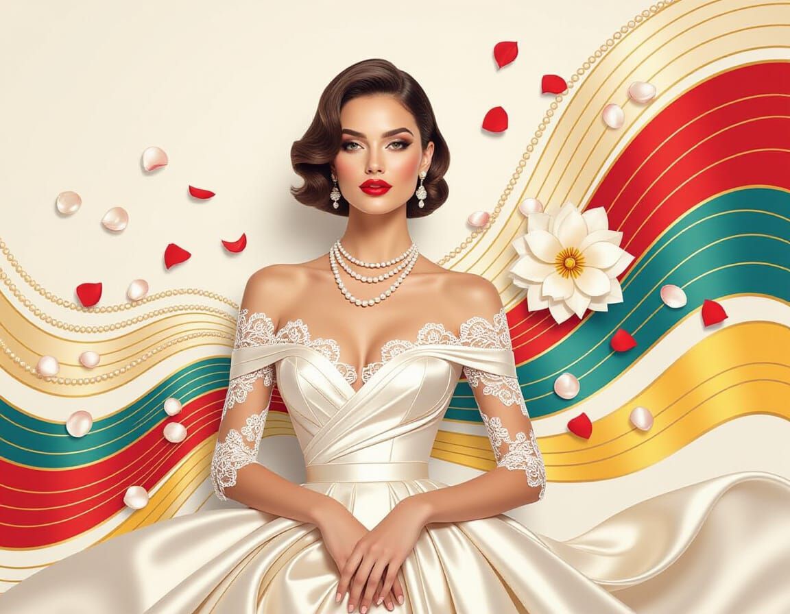 Elegant Woman in Silk and Lace with Mother-of-Pearl