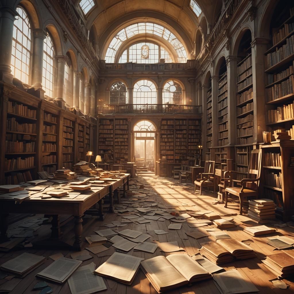 Whimsical Abandoned Library in Vibrant Colors and Soft Focus