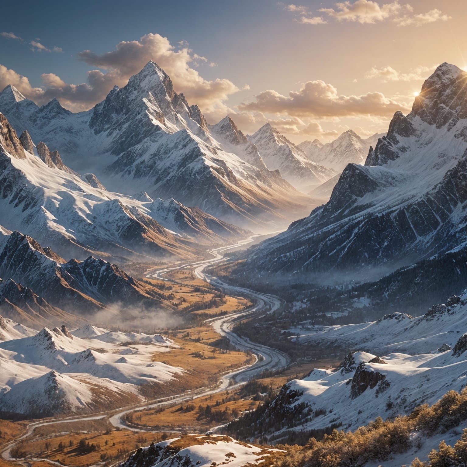 Golden Hour in Valley Surrounded by Mountains