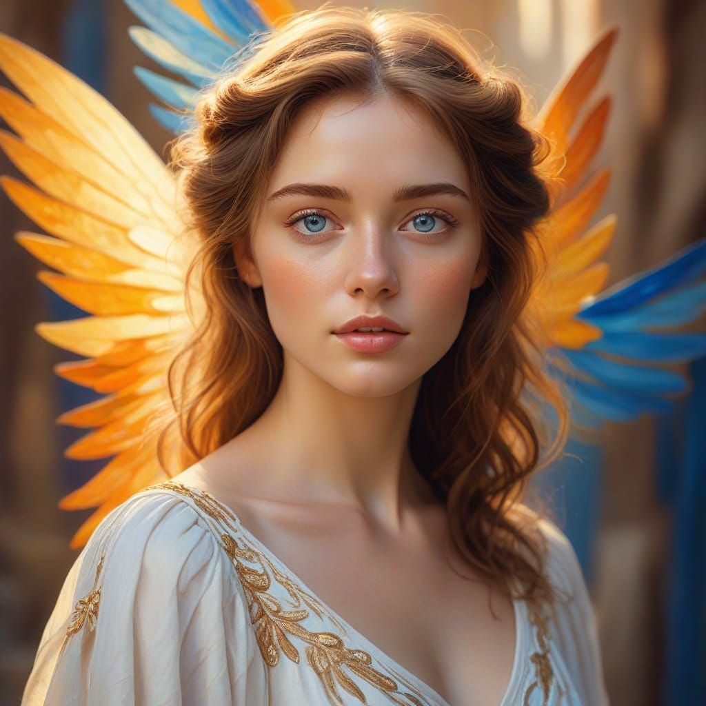 Angel of Forgiveness in Vibrant, Dreamlike Oil Painting