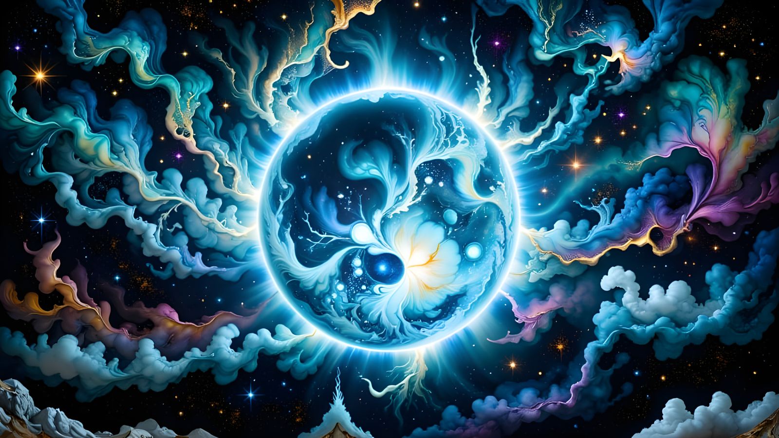 Luminous Blue Sun in Cosmic Astral Illustration