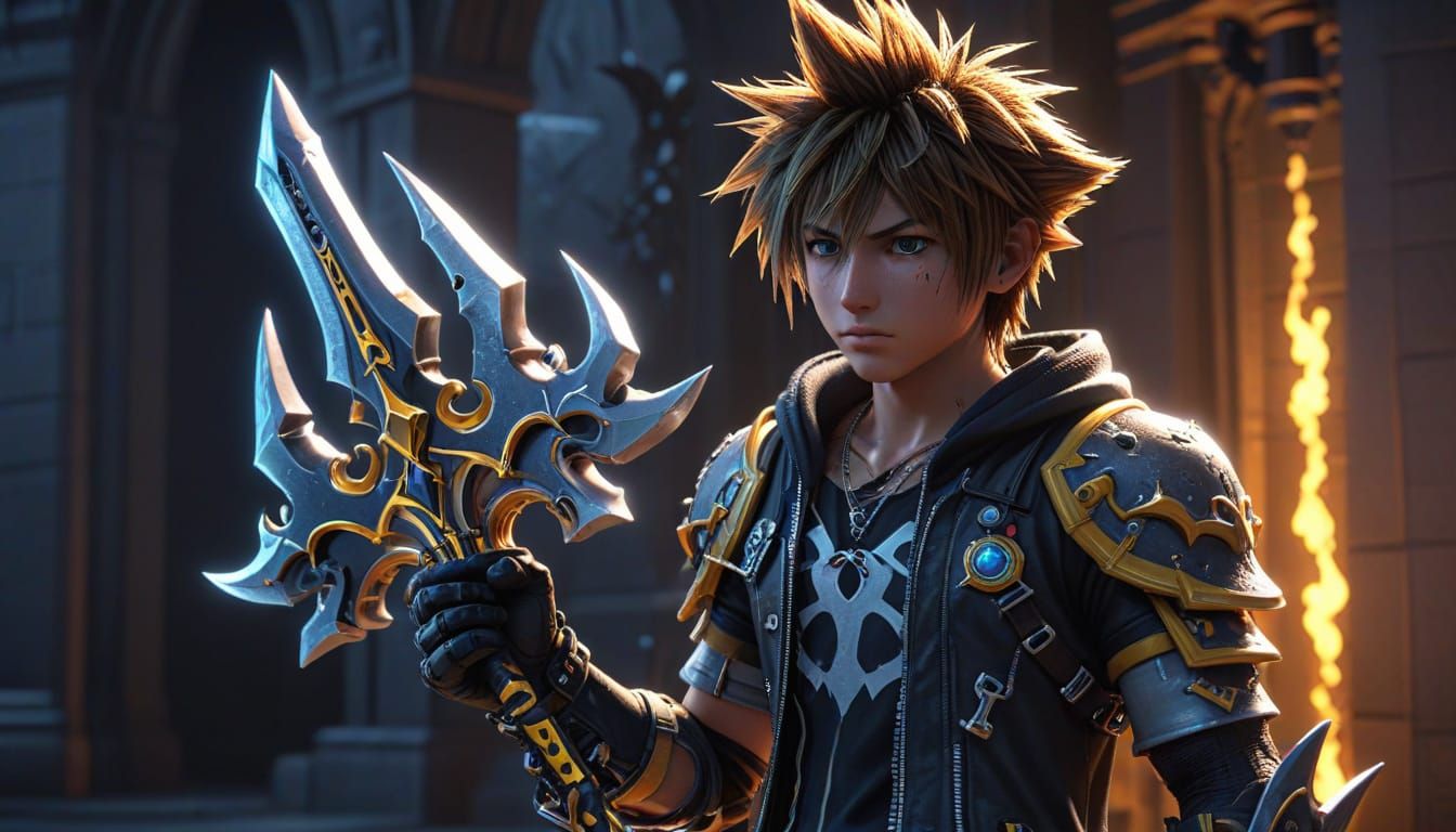 Sora in Mystical Realm with Keyblade, Disney 3D Style